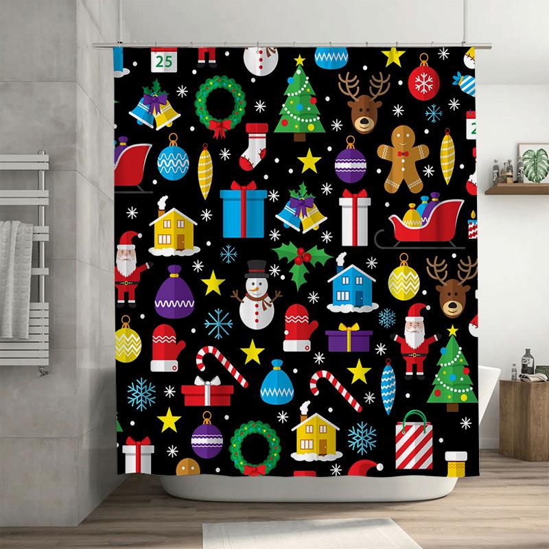 

Tu Shower Curtain Christmas Holiday Festive Winter Decor Bathroom Set Waterproof Holiday Decor Gift Xmas Pattern Festive Home W60H190(CM)-1 Pcs
