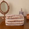 Large Capacity Plush Striped Makeup Bag Vintage Make Up Organizer Women's Cosmetic Bag  Daily Use