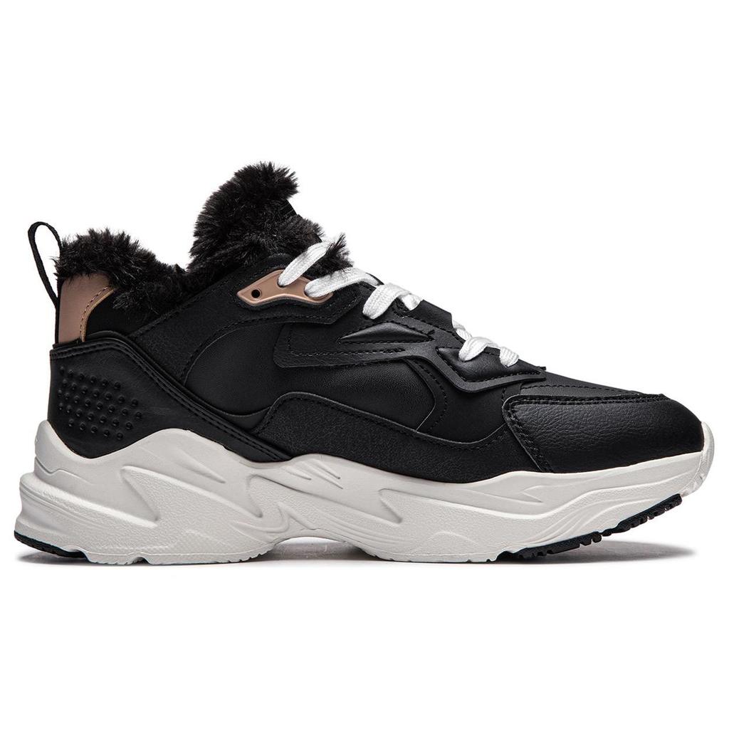Li-Ning Defender Non-Slip Wear-Resistant Warm Mid-Top Running Shoes Women sneaker Black White AGLT128-1