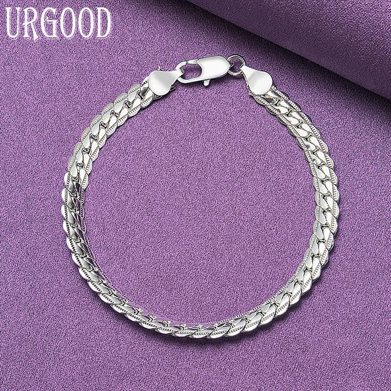 925 Sterling Silver 18cm/19cm/20cm 6mm Side Chain Bracelet