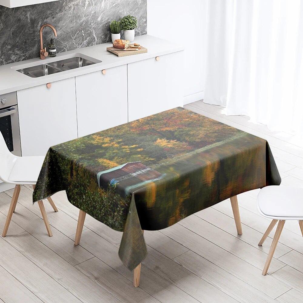 River House Tablecloth Natural Scenery  Anti-Stain Waterproof Rectangular Kitchen Dining Table Home Decor