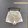 Korean Style Women's Off-White High-Waisted Denim Shorts - Spring/Summer 2026 New Arrival, Simple and Slimming Casual Fit