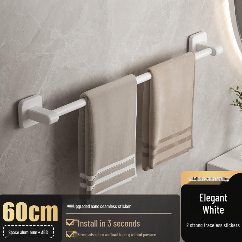 No-Punch Wall-Mounted Bathroom Towel Rack with Single Bar and Storage Shelf