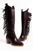 Women Modern Stylish Fashion Boots Genuine Leather Brown Genuine Leather Thick Heel Tassel Western Cowboy Boots