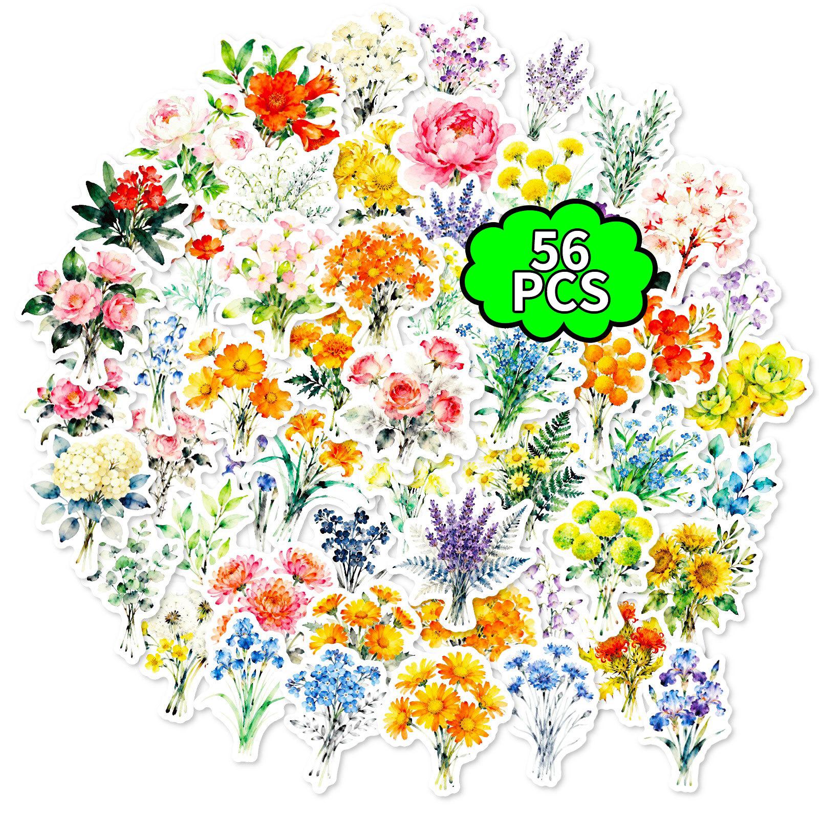 

56 New Ink Wash Plants And Flowers Stickers Colorful Bouquet Patterns Handbook Diary Gentle Wind Decorative Stickers