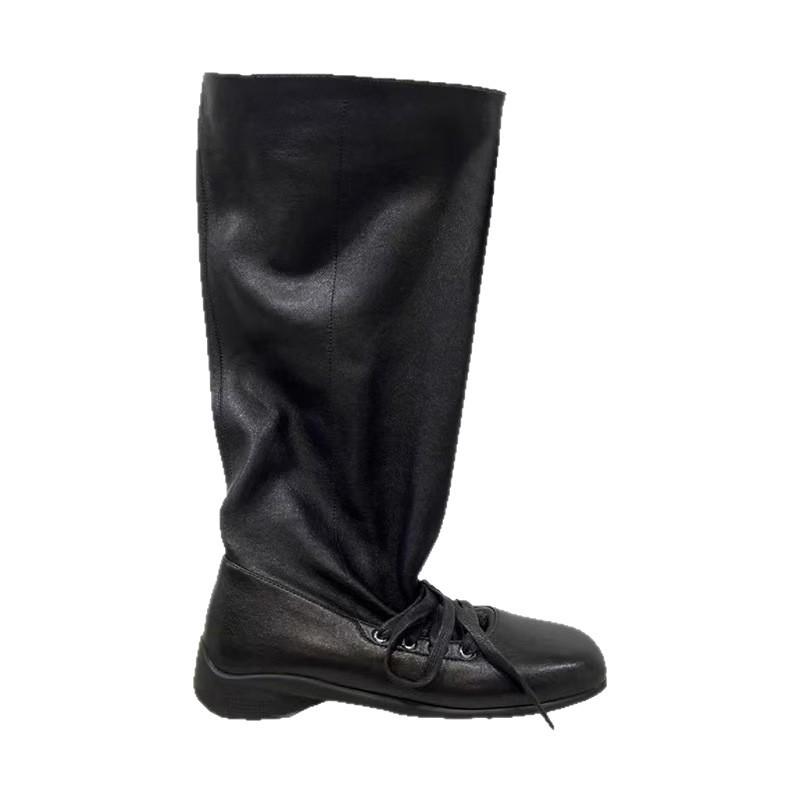 Martin Boots Women's Retro Round Head Strap Pleated Pile Boots Women's Thick Heel High Boots 2025 New Western Cowboy Boots