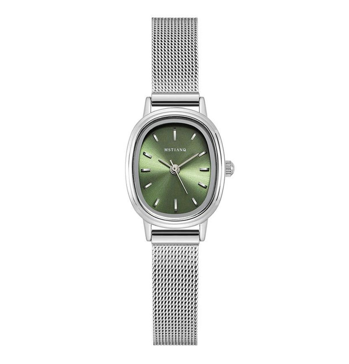 

Retro Exquisite Watch Schoolgirl Small Simple Light Luxury Niche Pointer Oval Women S Watch зелений