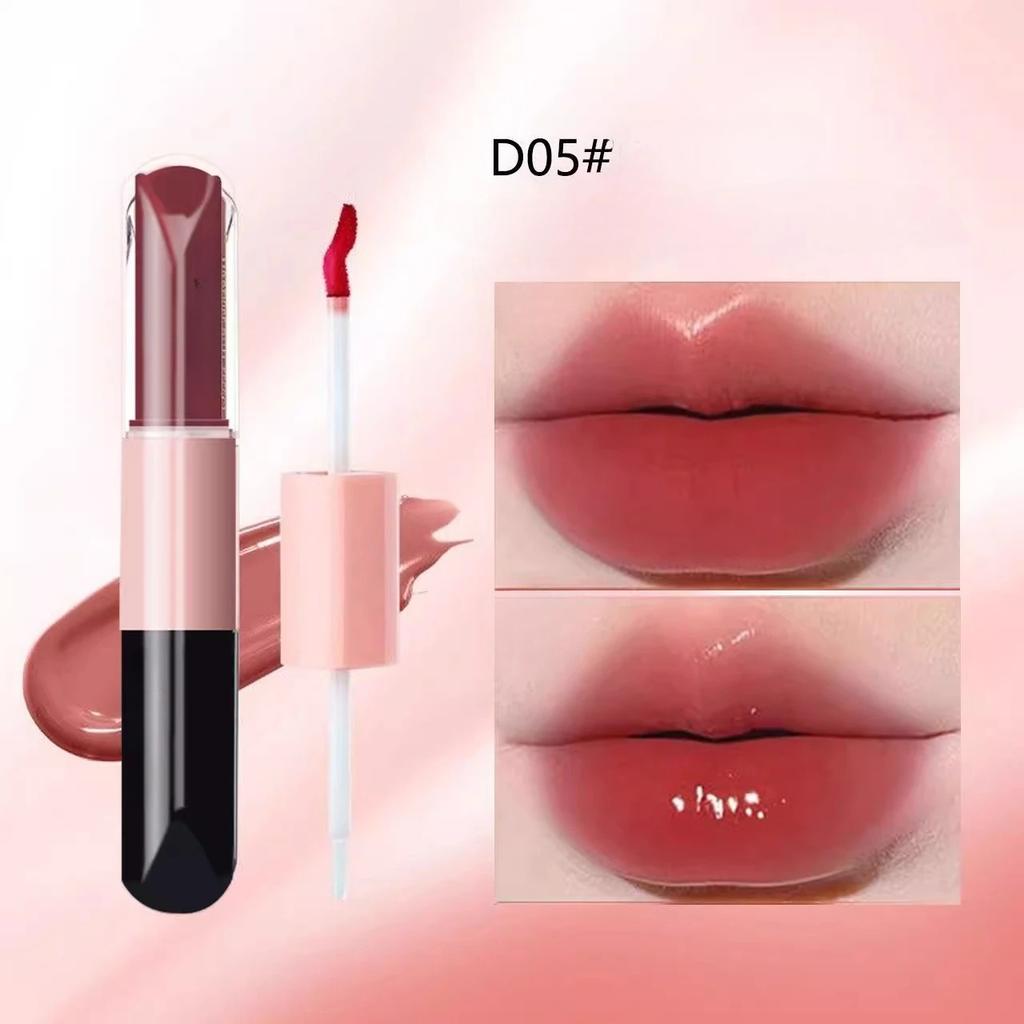 Hot Double End Lip Glaze Full Gloss Mirror and Matte Velvet Lip Gloss Anti Stain Cosmetic Lip Glaze Long Term Color and Moisture