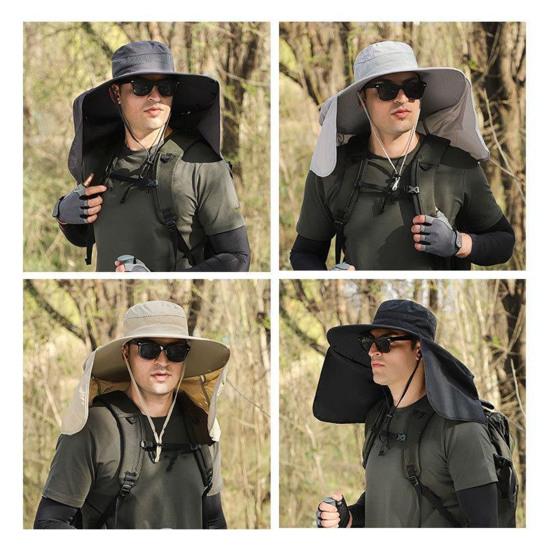 Unisex Summer Sun Hat Outdoor Sun Protection Cap with Neck Flap Breathable Large Brim Hat for Hiking Traveling Fishing