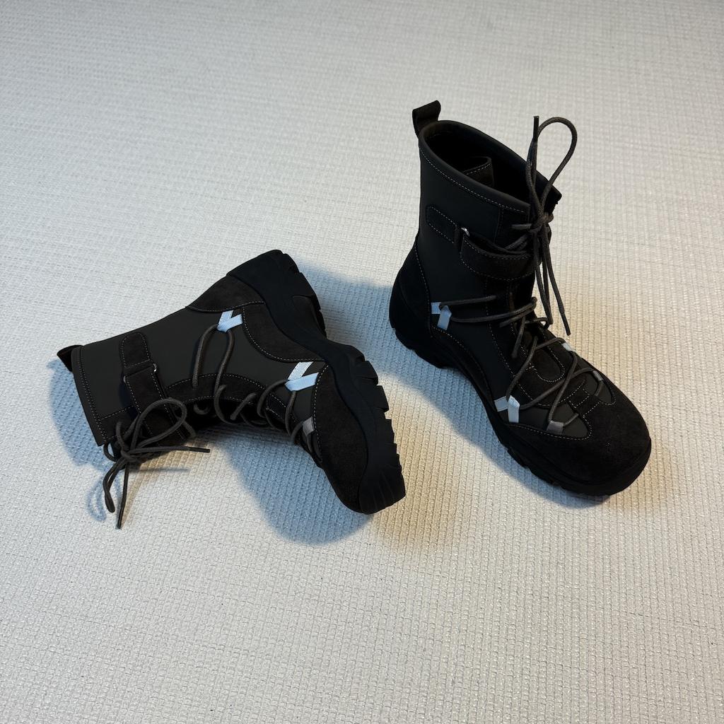 Color matching straps "Ballet style short boots round head soft platform sports versatile fashionable hiking shoes thin boots short boots