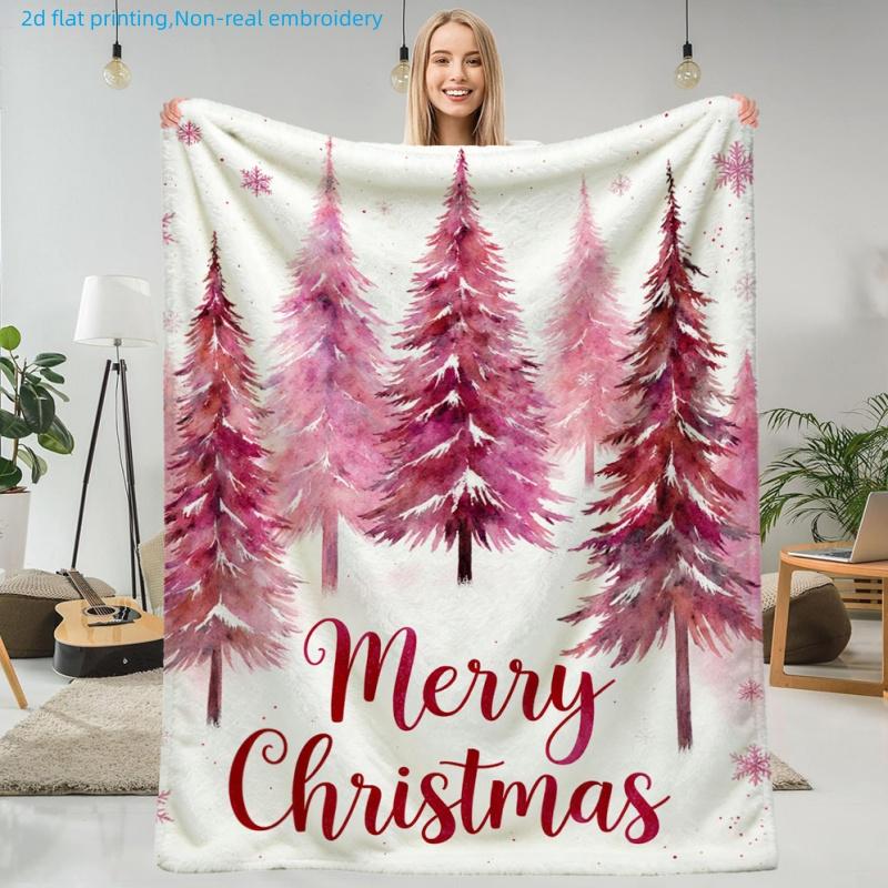 1pc Watercolor Style Christmas Tree Printed Blanket, Christmas Theme, Multi-Size Available, Autumn Thanksgiving Christmas Nap Blanket, Suitable for Li