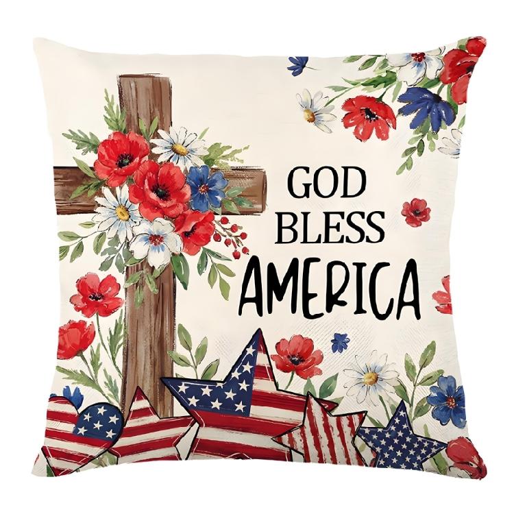 

Star Striped Flower Wreath Throw Pillow Case 4th of July Patriotic Independence Memorial Day US Flag Cushion Cover
