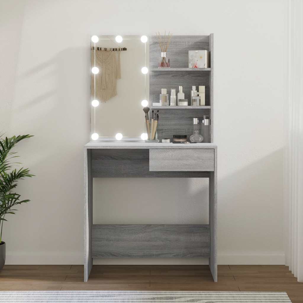 Vidaxl Grau Dressing Table With Led Grey Sonoma 74,5X40x141 Cm - Bild 2