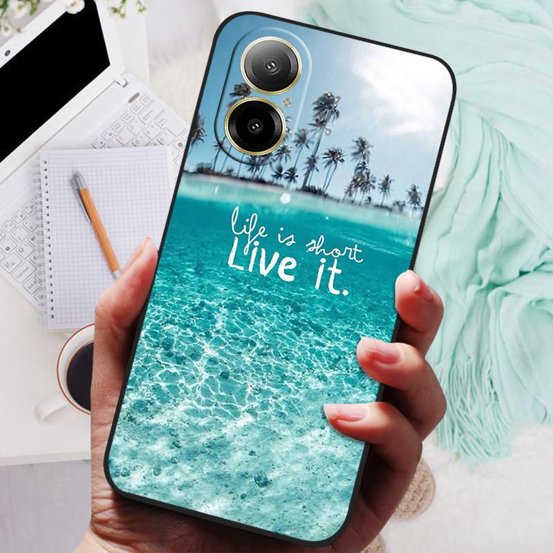 Für Realme C67 4G Hülle RMX3890 Beliebte Blumengemalte Abdeckung Silikon Handyhülle Für Realme C67 C 67 RealmeC67 4G Weiche Taschen Schwarz