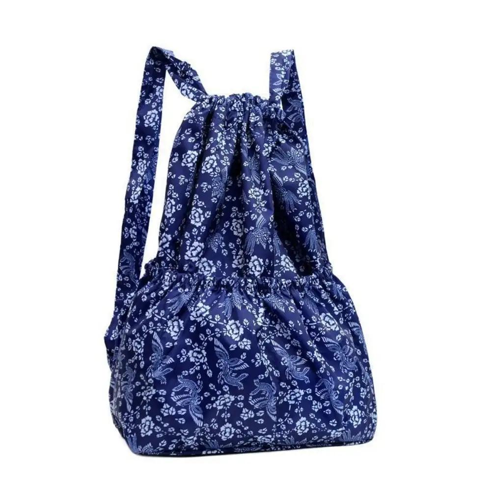 Polyester Drawstring Bag Casual Floral Printed Waterproof Portable Shopping Bag Sports Large Capacity Backpacks Teenage Girls
