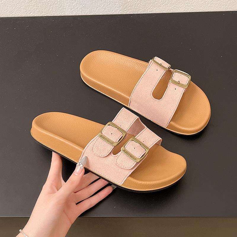 Thick-soled cool slippers women s shoes summer wear new large size stepping on shit feeling one word drag women soft bottom 36 розовый 2123₽