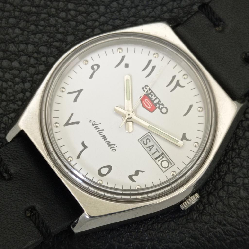 JAPAN VINTAGE SEIKO 5 AUTOMATIC 6309A MENS ARABIC WHITE DIAL WATCH A701504-5 R206b-a701504