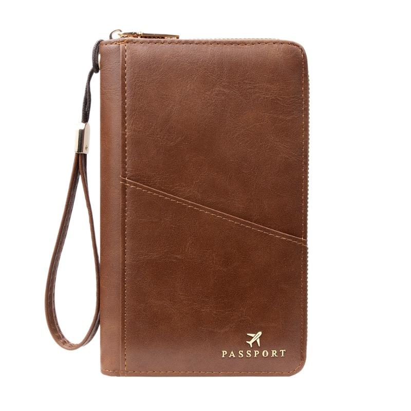 RFID Passport Holder PU Leather Travel Wallet Card Holder Zipper Organizer Wristlet Travel Document Wallet