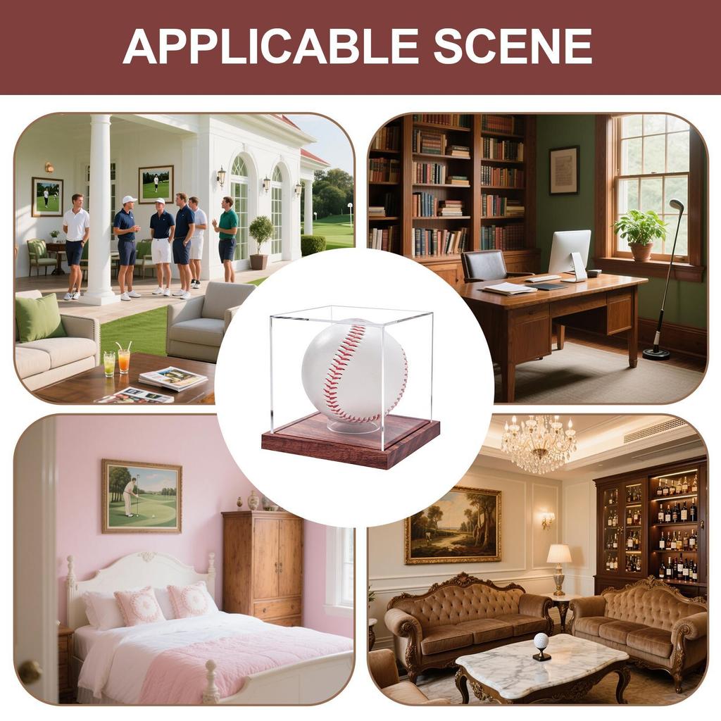 Baseball Vitrine Acryl Baseball Halter Display Box Transparent Sport Souvenirs Organizer mit Holzsockel für Tennis Golf