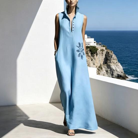 Women's V-Neck Dress with Nipped-In Waist Summer Dress Casual Loose Fit Dress Comfortable A-Line Silhouette Elegant Dress for Office Vacation Party