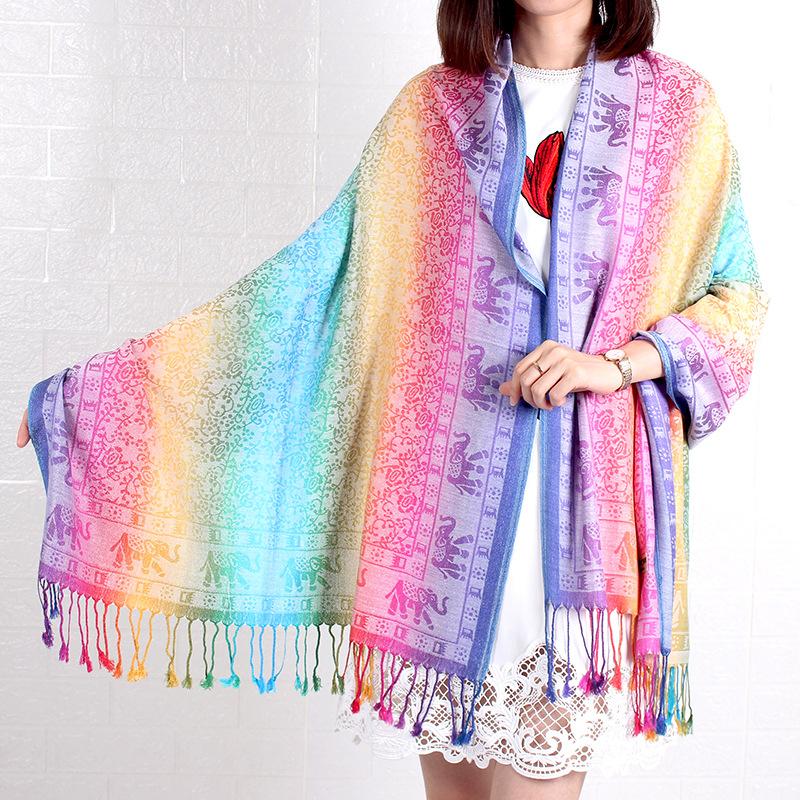 Shawl, Spring and Autumn Color Red Scarf, Large Shawl, Long Women's Cotton Scarf, Headscarf, Elephant Gradual Change Scarf