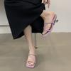 Fashion 2025 Crystal Straps High Heels Slippers Women Summer Square Toe Thick Heeled Sandals Woman Plus Size Fashion Party Dress Shoes