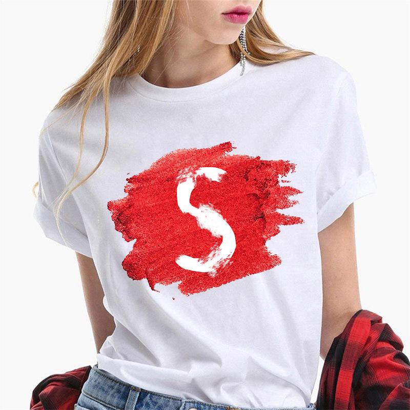 Women T Shirt Harajuku Summer 26 Alphabet K Print Woman Tee Tops Casual 90S Tshirt Femme Fashion Female T-Shirt