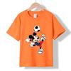 MC-97 MINISO 2026 Summer Mickey Mouse Soccer Kids 100% Cotton T-Shirt Boys Sports Cartoon Print Short Sleeve Top