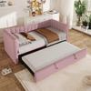 Daybed, 90 X 200 Cm (180 X 200 Cm) Upholstered Bed with Trundle Bed, Sofa Bed, Single Bed, Double Bed (Without Mattress), Velvet, Pink