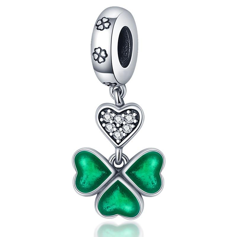 DIY Jewelry Making Supplies Green Horseshoe Four Leaf Clover Lucky Charm Pendant Beads for Bracelet Craft