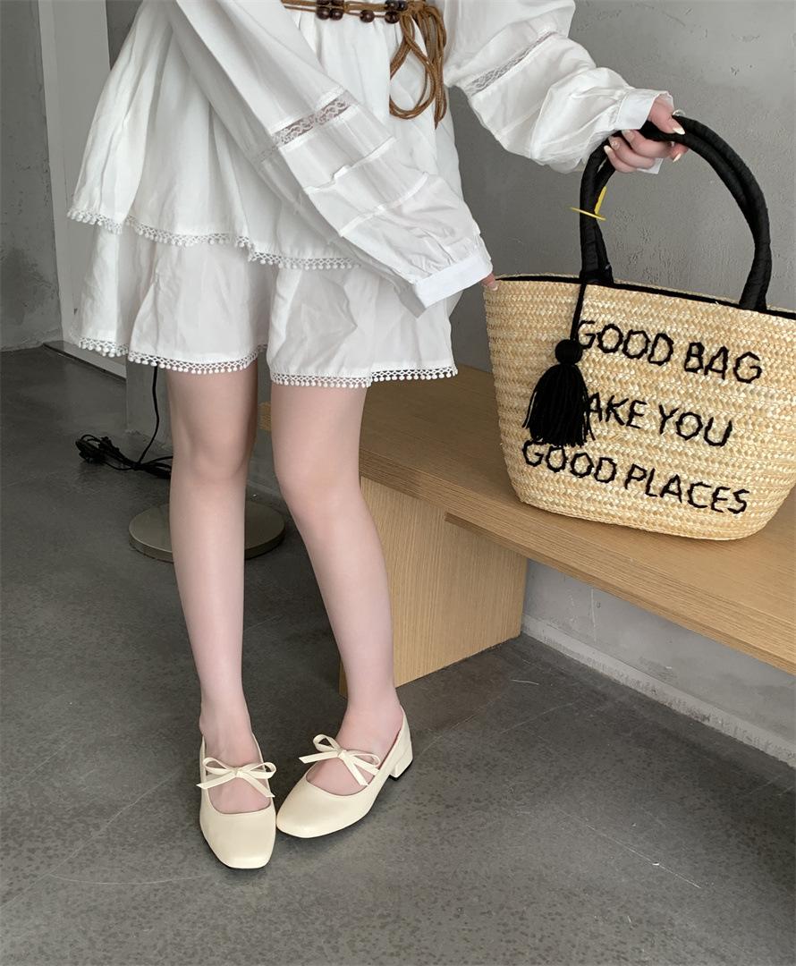 

Французские ретро балетки в стиле плоская подошва с неглубоким горлом, женские туфли Мэри Джейн, новые весенне-осенние туфли на одной педали с бантом 2025 года 39