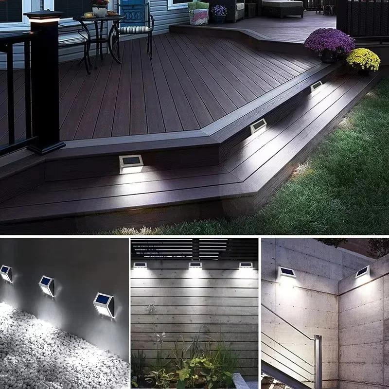 3LED Step Light Stainless Steel Solar Fence Lights Waterproof Outdoor LED Wall Lamps Deck Lights For Stair Garden Fence Patio