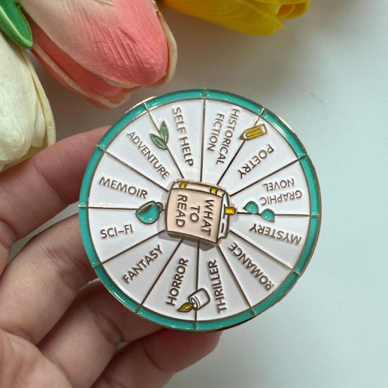 What To Read Wheel Brooch Pin Rotatable Spinning Wheel Enamel Lapel Pin Aesthetic Arts Badge Gift for Kids Teens Women And Men