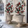 Two Artificial Trees Paired with 14 Red Berries, Featuring a Ground Stake Base, Decoration Suitable for Gardens