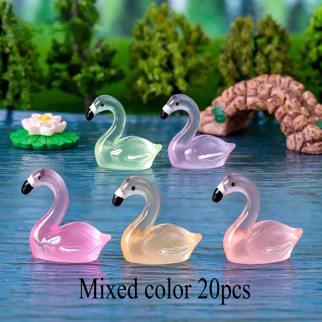 

20PCS Luminous Flamingo Mini Figurines Glow-in-the-Dark Fairy Garden Miniatures for Micro Landscape Terrarium Home Decor
