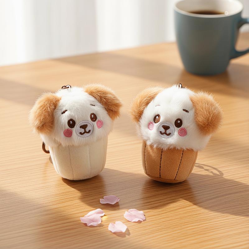 Cute Teacup Dog Plush Keychain Mini Cartoon Stuffed Doll Soft Bag Hanging Pendant Key Ring For Backpack Handbag Decor Gift