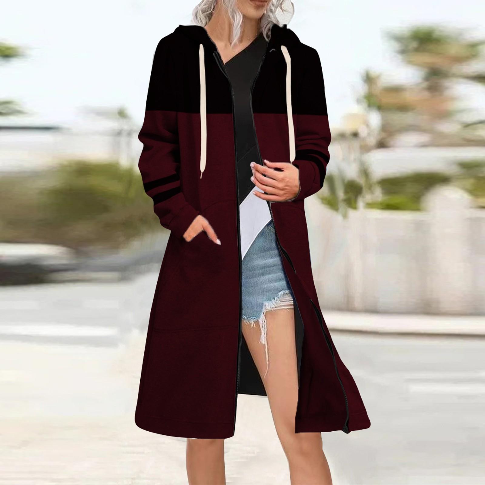 

Женская мода цвет блокинг свободная куртка на молнии кардиган утепленная толстовка XL винный