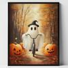 Cute Ghost Black Cat Riding A Broom Canvas Print Ghost Read Book Jack-o-lantern Halloween Wall Art Poster Autumn Home Decor Gift