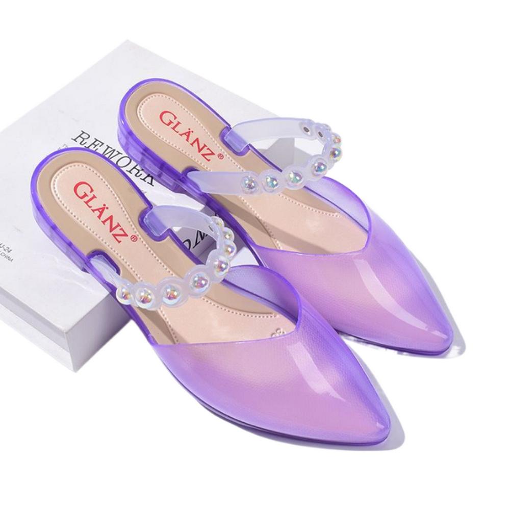 FHC 2025 New Women Crystal Slippers,Transparent Slides,Close Pointy Toe Summer Shoes,Casual Shoes,Black,Purple,Red,Dropship