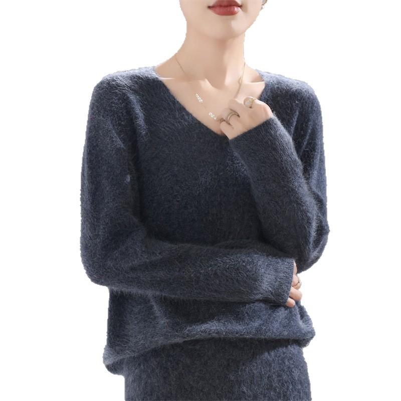 Autumn And Winter New Wool Pulling Knitted V-Neck Loose Sweater Top With Knitted Sweater Bottoming Shirt Casual