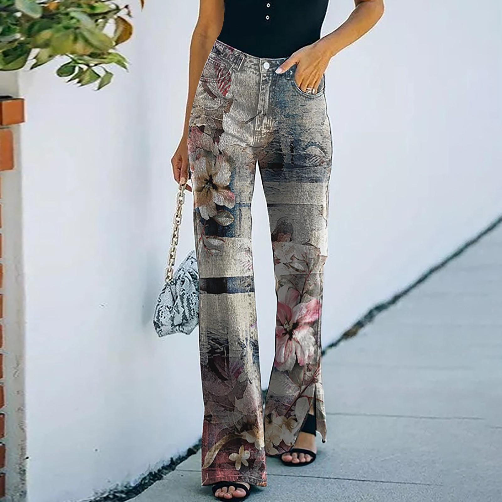 

Ladies Casual Wide Leg Pants Straight Leg Pants Beltless High Waist Pants XXXL