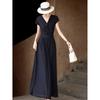 Elegant V-Neck Pleated A-Line Midi Dress