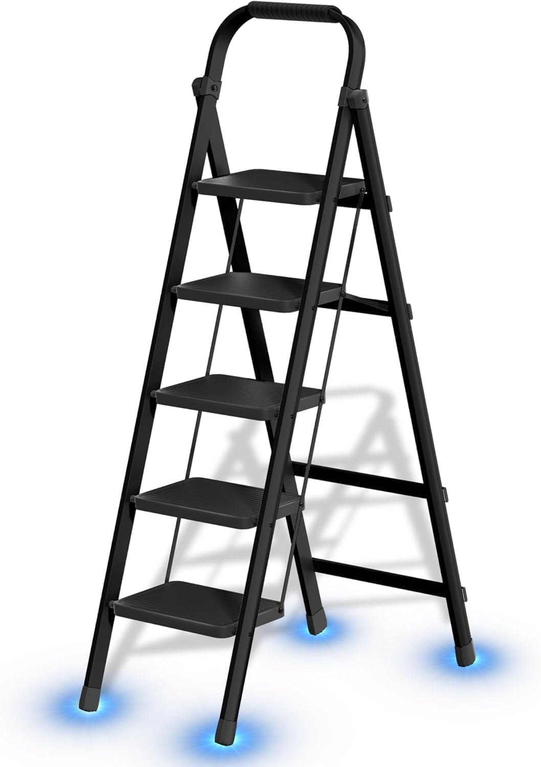 

Складная стремянка со стильной ступенькой Catatu Стремянка для помещений и улицы Грузоподъемность 230 кг 5 ступеней Поручни, Табурет, Использование, Легкий, чёрный