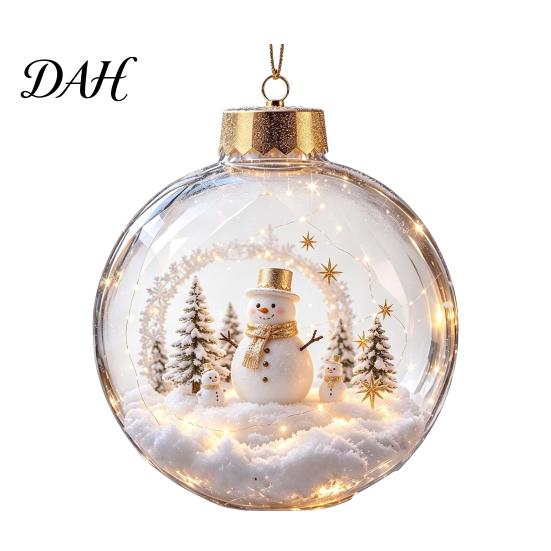Transparent Hanging Xmas Decor Glowing Christmas Story Ornament, Light-Up Ball with Warm LED Light, Mini Holiday Display for Windowsills Scene
