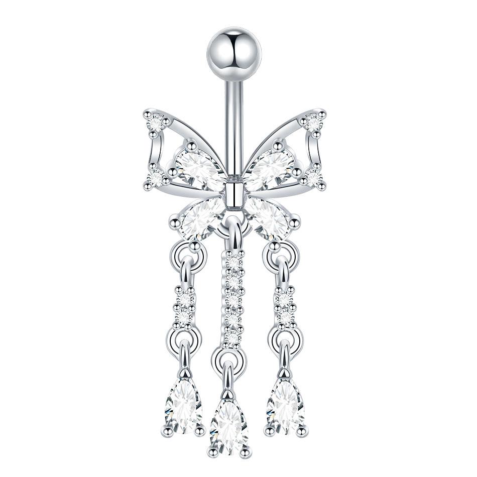 1PC Surgical Steel Navel Ring 14G Cubic Zirconia Flower Belly Bar Piercing Jewelry for Women