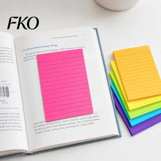 Reminder Stick Notes 6 Pcs Lined Notes, 6x4in Ruled Self-Stick Pads, 45 Sheets/Pad Colorful Sheet Adhesive Sticking Memo Pads for to Do List,