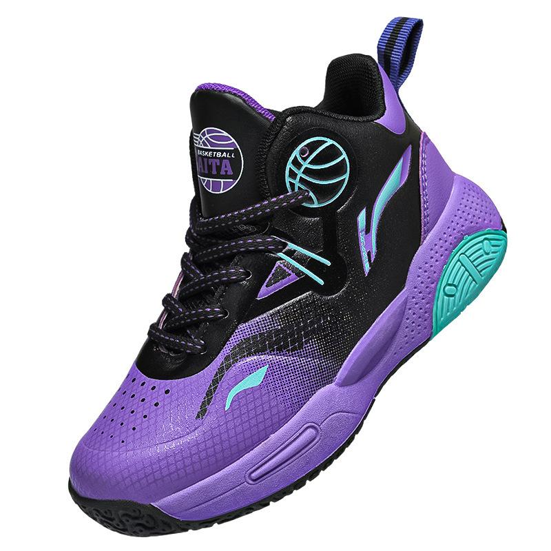 Children's Basketball Shoes Leather Surface New Autumn and Winter Boys' Sports Shoes Velvet Cotton Shoes Friction Sound Professional Sneakers