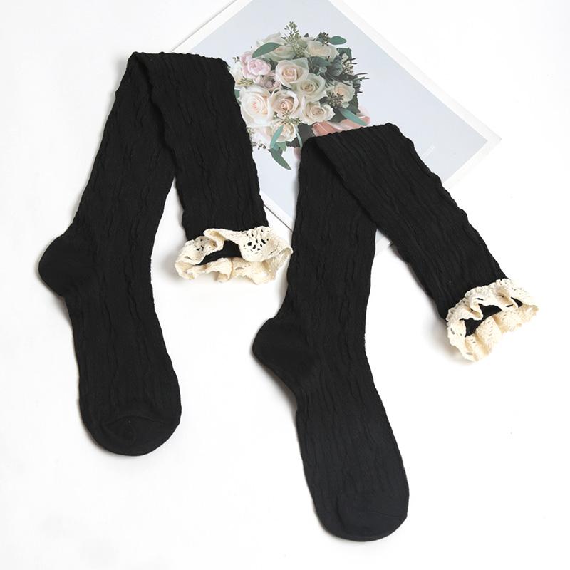 1 Paar Frühlings-Lolita Schnür-Kniestrümpfe für Damen Überknie-Schenkelhohe Strümpfe Mädchen Warm Sexy Baumwolle JK Strumpfhosen