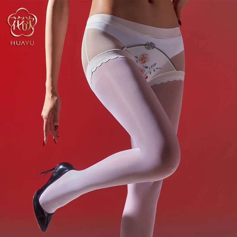 Fragrance Embroidered Flower Ancient Style Underwear Silk Stockings One Piece Shiny And Sexy Horse Oil Silk Pantyhose Charm H987