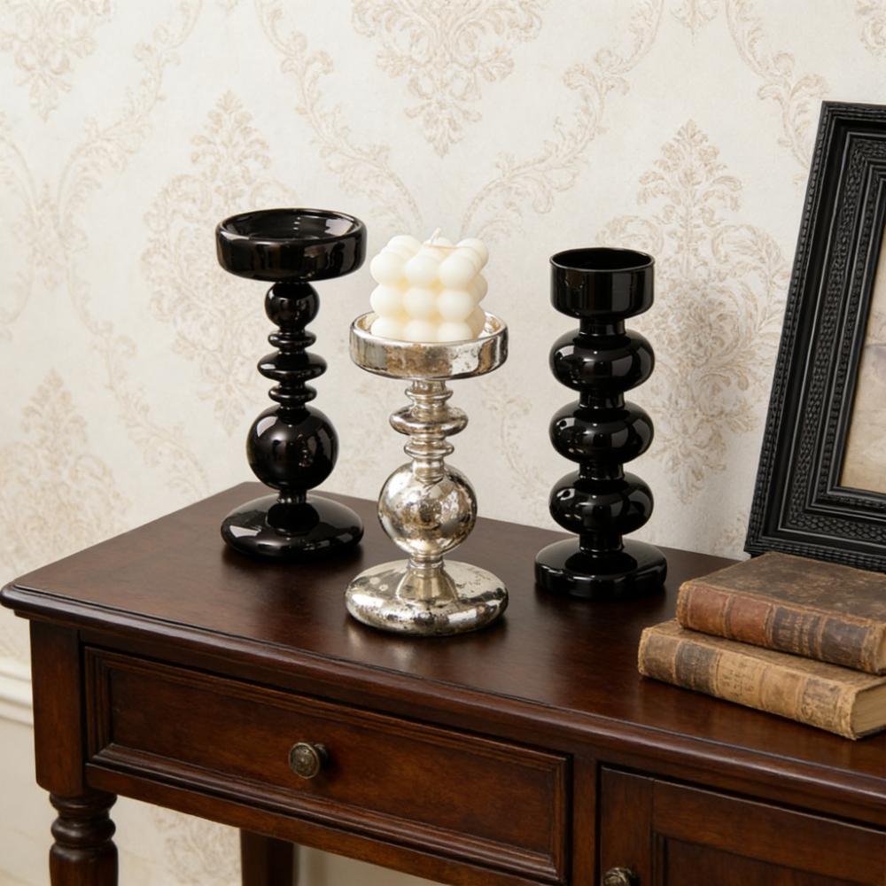 Simple European Style Glass Candle Holders Living Room Modern Decoration Glass Vase Bookshelf Decor Candle Stick Holder
